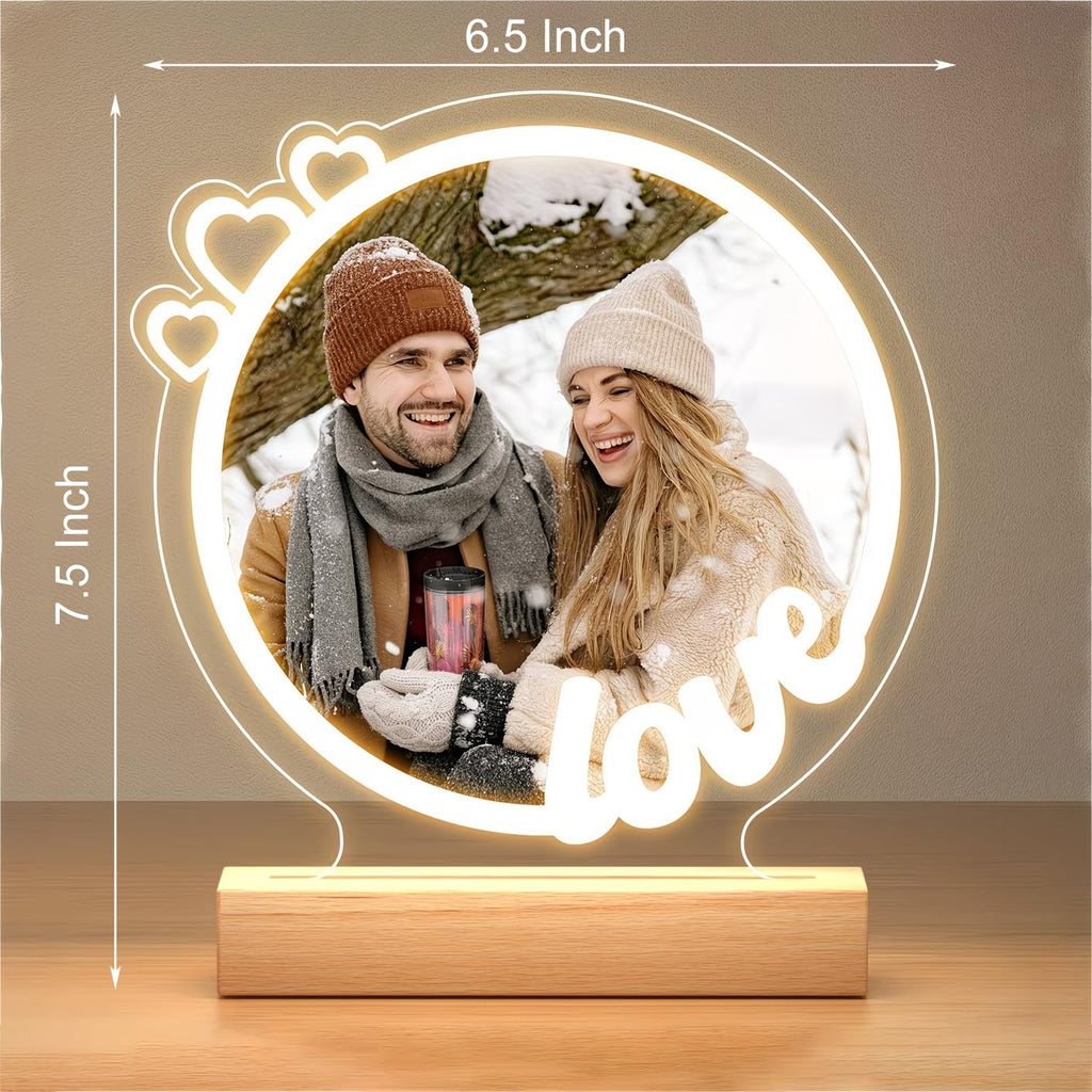SNAPTRAP Personalized LED Acrylic Photo Lamp with Wooden Base - Love Photo Lamp